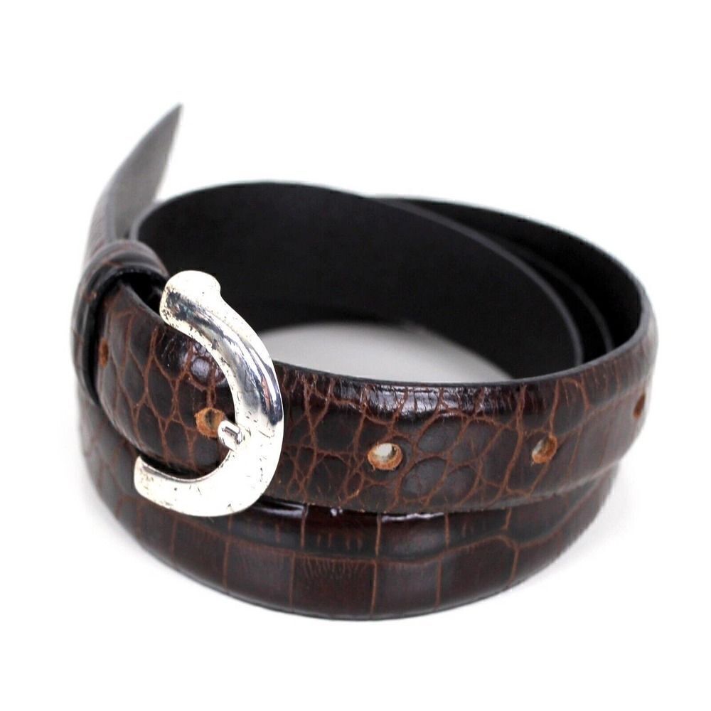 Ann Taylor CROCO BROWN GENUINE LEATHER 3/4"Wd DRESS WOMEN'S BELT Sz M (T11 - Picture 3 of 14